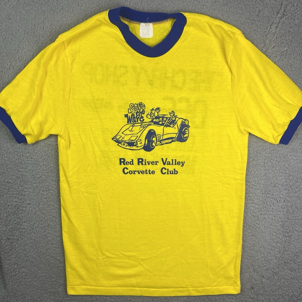 Vintage 1970s Red River Valley Corvette Club Car T Shirt‎ "The Chevy Shop" Sz L